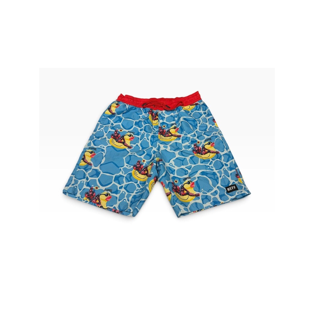 Neff x Marvel Deadpool Rubber Duck Swim Trunks Mens Small Blue Red Board Shorts